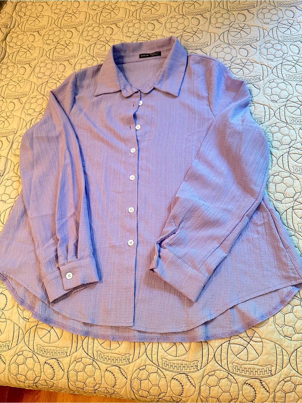 SHEIN Lavender Long Sleeve Button-Up Top and Wide Leg Pants Set - Picture 6 of 6